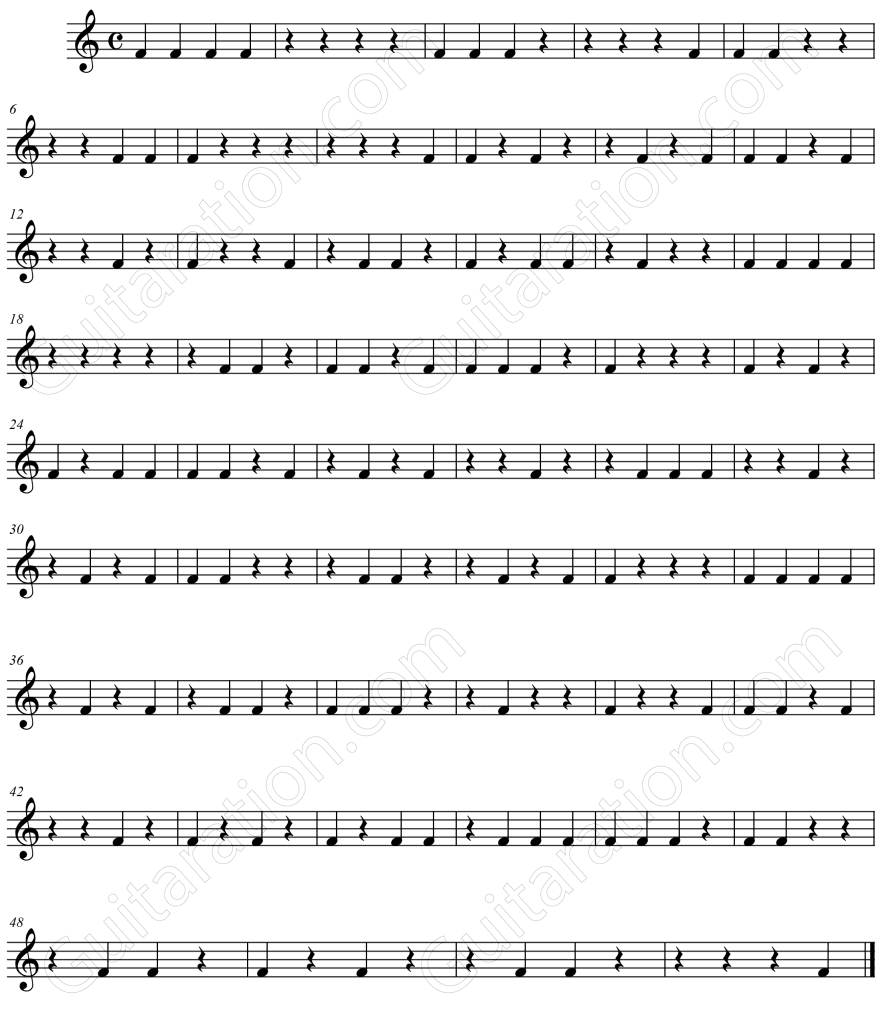 Quarters and rests exercise for self-taught guitar players starting rhythms - Free guitar lessons for beginners & advanced guitar players