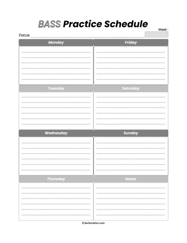 Weekly bass practice schedule template economy printing design