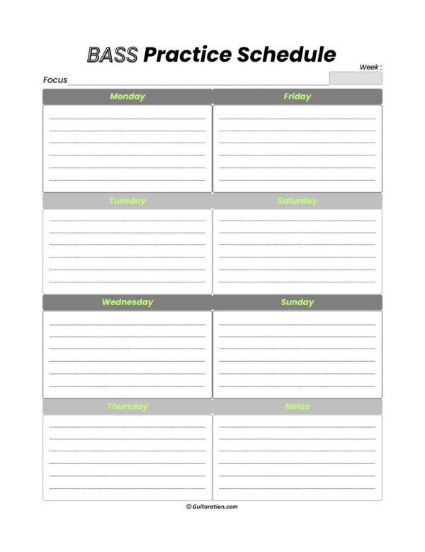 weekly bass practice schedule template modern light design