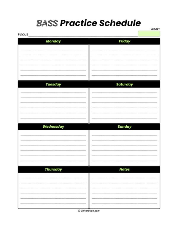 Weekly bass practice schedule template modern design