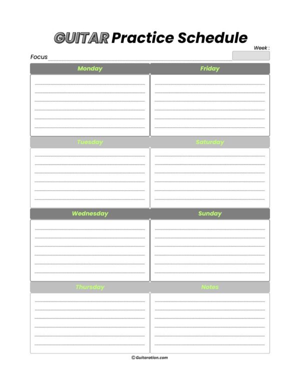 Weekly guitar practice schedule template modern-light design