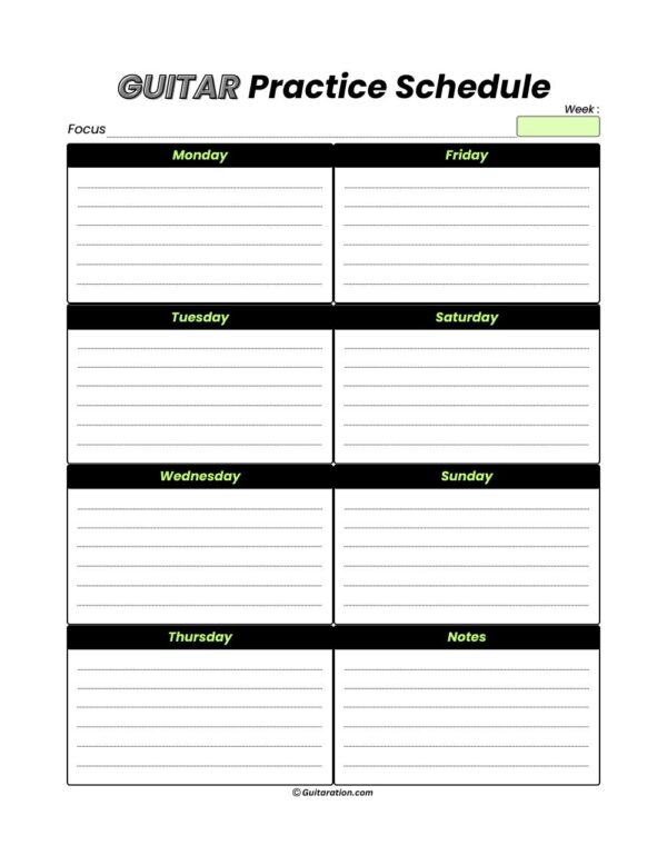 Weekly guitar practice schedule template modern-design